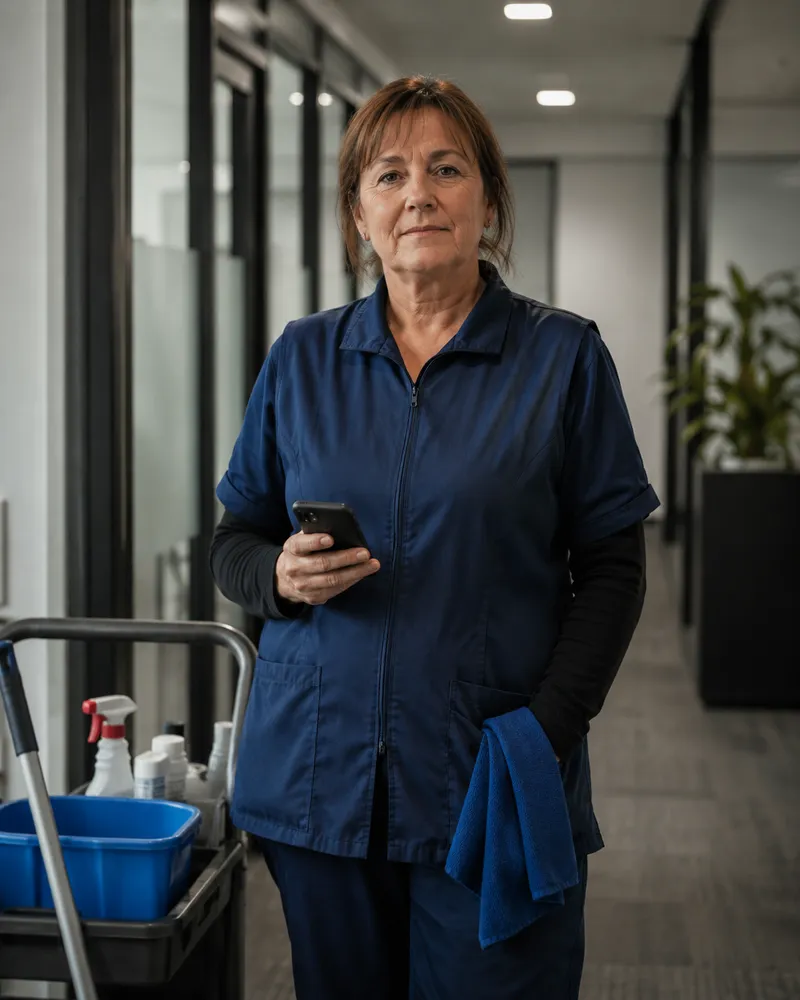 A cleaning professional in an office
