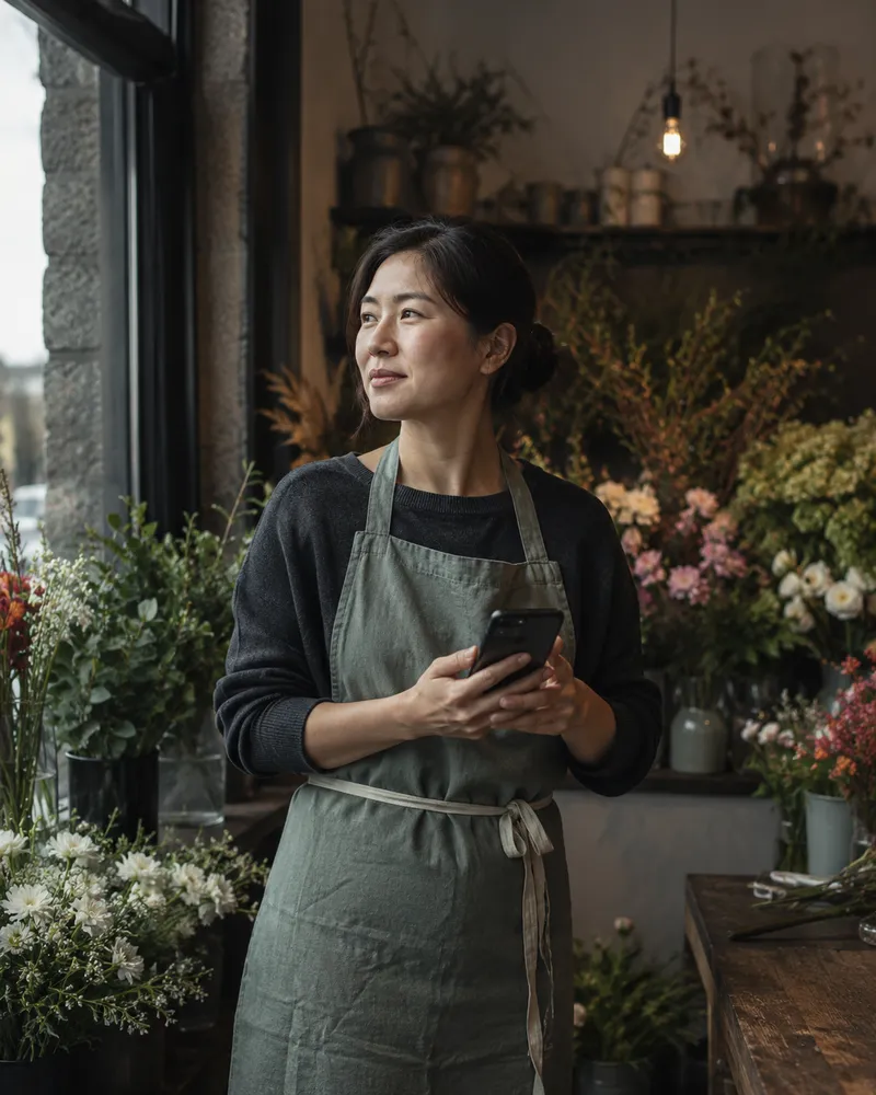 A florist in her shop